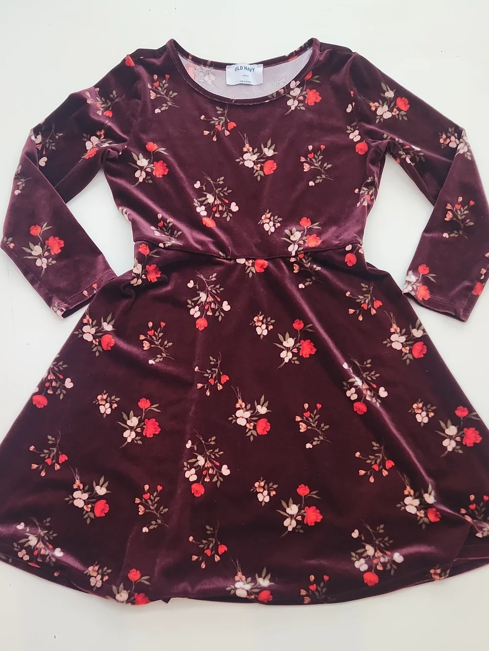 Old Navy Burgundy Velvet Floral Dress Large 10 12